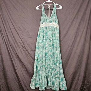 True Destinations Tropical Palm Leave Halter Style Dress Size L